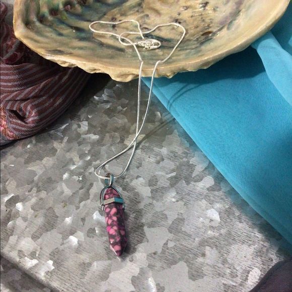 NWT Natural Gemstone 18”Chain & Pendant Pointed Chakra Hexagon Pink Gray - Picture 9 of 13